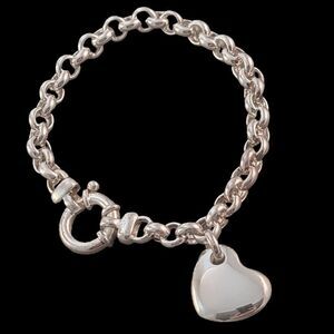 Milor Sterling Silver Modern Heart Rolo Chain Bracelet